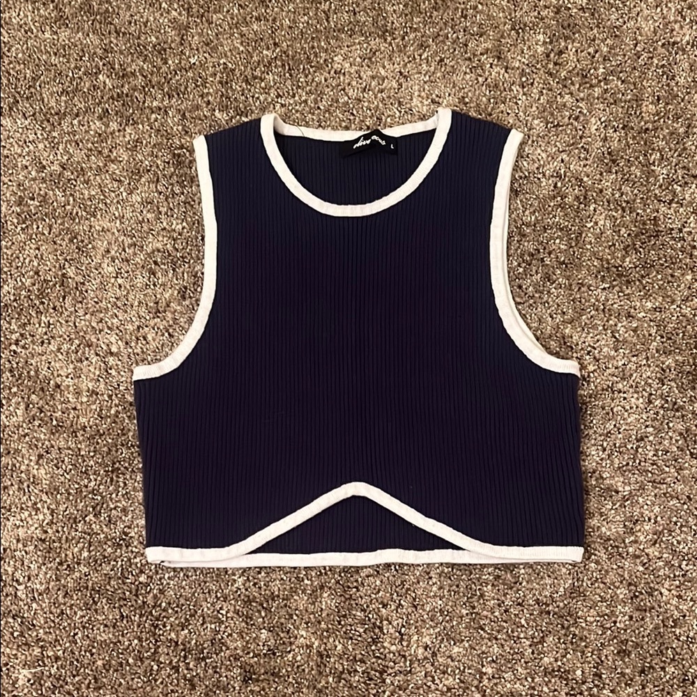 Olivaceous Blue Asymmetrical Fitted Crop Tank Top